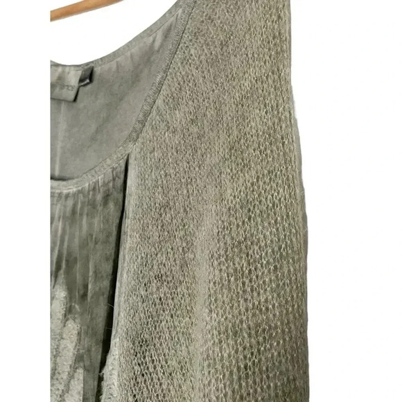 Belle France Boho Lagenlook Sage Embellished Lace Tunic Knit Chiffon Top Size L - Picture 5 of 10